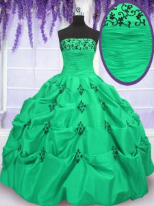 Strapless Neckline Embroidery and Pick Ups Ball Gown Prom Dress Sleeveless Lace Up