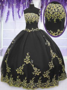 Ball Gowns Ball Gown Prom Dress Black Strapless Tulle Sleeveless Floor Length Zipper