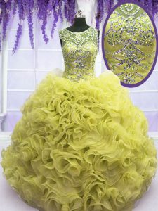 Luxury Scoop Floor Length Ball Gowns Sleeveless Yellow 15 Quinceanera Dress Lace Up