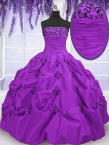 Eggplant Purple Lace Up Sweet 16 Dresses Embroidery and Pick Ups Sleeveless Floor Length