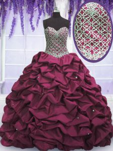 Taffeta Sweetheart Sleeveless Lace Up Beading and Sequins and Pick Ups Vestidos de Quinceanera in Burgundy