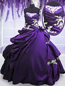Romantic Purple Strapless Lace Up Appliques and Pick Ups Sweet 16 Quinceanera Dress Sleeveless