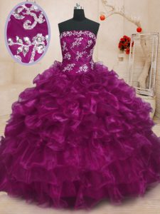 New Arrival Organza Sleeveless Floor Length Quinceanera Dresses and Beading and Appliques and Ruffles