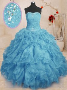 Spectacular Sleeveless Lace Up Floor Length Beading and Ruffles and Ruching Quinceanera Gowns