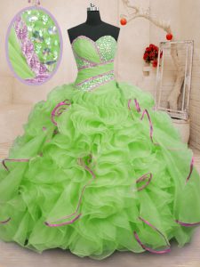 Chic Sweetheart Neckline Beading and Ruffles 15 Quinceanera Dress Sleeveless Lace Up