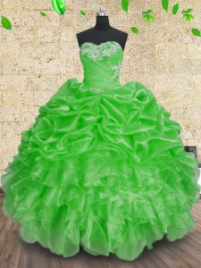 Fantastic Green Sleeveless Organza Lace Up Vestidos de Quinceanera for Military Ball and Sweet 16 and Quinceanera