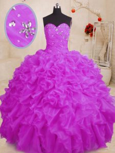 Purple Sweet 16 Dresses Military Ball and Sweet 16 and Quinceanera with Beading and Ruffles Sweetheart Sleeveless Lace Up