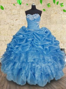 Sweet Floor Length Ball Gowns Sleeveless Baby Blue 15 Quinceanera Dress Lace Up