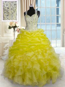 Floor Length Ball Gowns Sleeveless Yellow Vestidos de Quinceanera Zipper