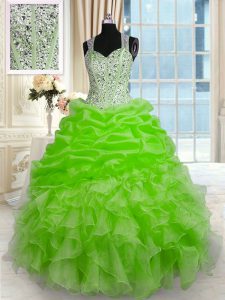Custom Designed Ball Gowns Beading Sweet 16 Dress Zipper Organza Sleeveless Floor Length