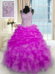 Sleeveless Zipper Floor Length Beading and Ruffles and Pick Ups 15th Birthday Dress