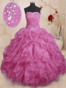 Sexy Sleeveless Beading and Ruffles and Ruching Lace Up Quinceanera Dresses