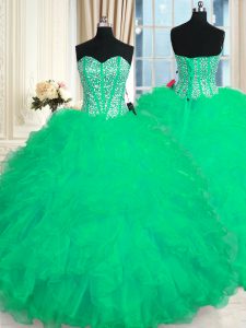 Floor Length Turquoise Quinceanera Gown Sweetheart Sleeveless Lace Up