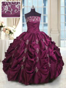Pick Ups Floor Length Ball Gowns Sleeveless Burgundy 15 Quinceanera Dress Lace Up