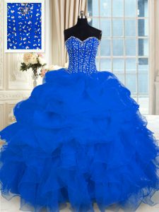 Cute Royal Blue Sleeveless Beading and Ruffles Floor Length Quinceanera Gowns