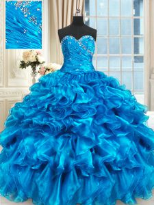 New Arrival Floor Length Baby Blue 15th Birthday Dress Sweetheart Sleeveless Lace Up