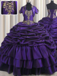 Purple Lace Up Sweetheart Beading and Appliques and Pick Ups Quinceanera Gown Taffeta Sleeveless Brush Train