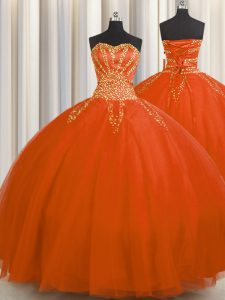 Really Puffy Sweetheart Sleeveless Sweet 16 Quinceanera Dress Floor Length Beading Red Tulle