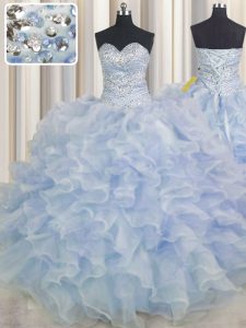 Simple Floor Length Ball Gowns Sleeveless Light Blue Quinceanera Gown Lace Up