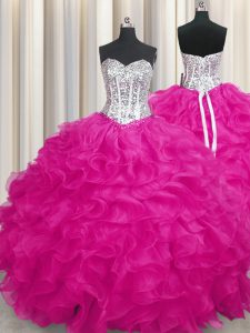Flirting Fuchsia Sweet 16 Dresses Military Ball and Sweet 16 and Quinceanera with Beading and Ruffles Sweetheart Sleeveless Lace Up