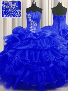 Royal Blue Strapless Lace Up Beading and Ruffles and Pick Ups Quinceanera Dresses Sleeveless