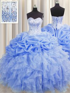 Visible Boning Sleeveless Lace Up Floor Length Ruffles and Pick Ups Sweet 16 Quinceanera Dress