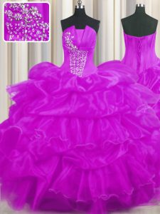 Purple Sleeveless Floor Length Beading and Ruffled Layers and Pick Ups Lace Up Vestidos de Quinceanera