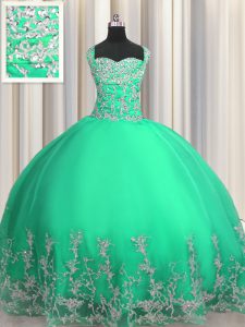 Luxurious Ball Gowns Quinceanera Dresses Turquoise Sweetheart Organza Sleeveless Floor Length Lace Up