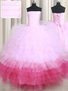 High End Ruffled Floor Length Multi-color 15 Quinceanera Dress Strapless Sleeveless Lace Up
