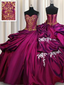 Fine Pick Ups Ball Gowns Quinceanera Gown Fuchsia Sweetheart Taffeta Sleeveless Floor Length Lace Up