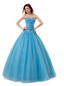 Lovely Floor Length Baby Blue 15 Quinceanera Dress Sweetheart Sleeveless Lace Up
