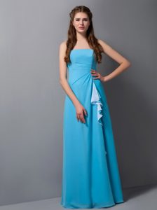 Fashionable Strapless Chiffon Beaded Aqua Dama Dress for Quinceaneras