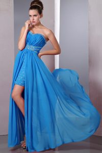 Ruched and Beaded High-low Aqua Blue Fashionable Quince Dama Dresses