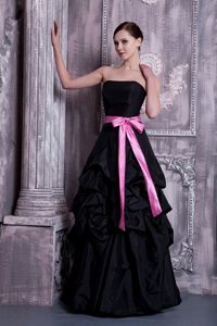 Informal Black A-line Strapless 2013 Dama Dress for Quince with Sash and Pick-ups