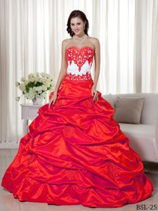 Sweetheart Taffeta Quinceanera Dresses with Appliques in Red on Sale