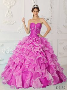 Beautiful Taffeta and Organza Sweet 16 Dress with Beading in Pink
