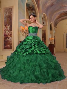Green Sweetheart Cheap Organza Quinceaneras Dress with Beading