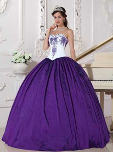 Sweetheart Embroidery Taffeta Sweet 16 Dress in White and Eggplant Purple