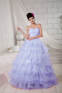 Lilac Sweetheart Organza Noble Quinceanea Dress with Beading and Ruffles