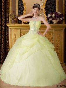 2014 Elegant Organza Yellow Beading Floor-length Quinceanera Gowns