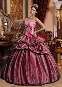 Taffeta Hand Made Flower Pink Ball Gown Quinceanera Dresses for Spring