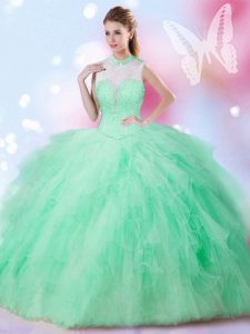 Free and Easy Floor Length Ball Gowns Sleeveless Apple Green 15 Quinceanera Dress Lace Up