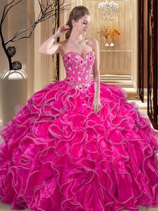 Artistic Sleeveless Lace Up Floor Length Embroidery and Ruffles Ball Gown Prom Dress