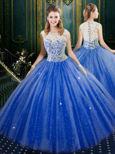 Extravagant Floor Length Ball Gowns Sleeveless Royal Blue Quinceanera Gown Zipper