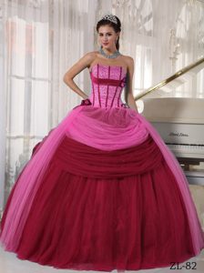 Fabulous Strapless Floor-length Tulle Quinceanera Dress in Two-toned Red
