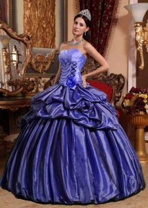 Purple Strapless Sweet 15 Dresses with Pick-ups and Handmade Flower in Taffeta