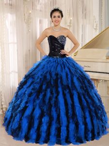 Custom Made Beaded and Ruffled Sweetheart Sweet 16 Dress in Multi-color