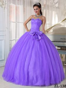 Lavender Sweetheart Tulle Quinceanera Dresses with Beading and Bowknot