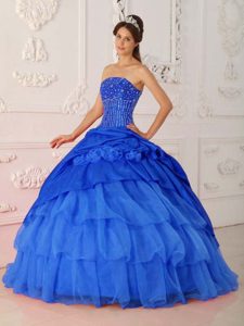 Royal Blue Strapless Dresses for Quinceanera with Beading on Promotion