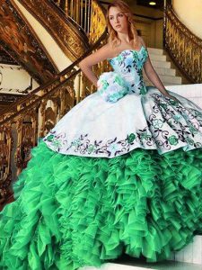 Sweetheart Lace Up Appliques and Embroidery and Ruffles Quinceanera Gowns Sleeveless